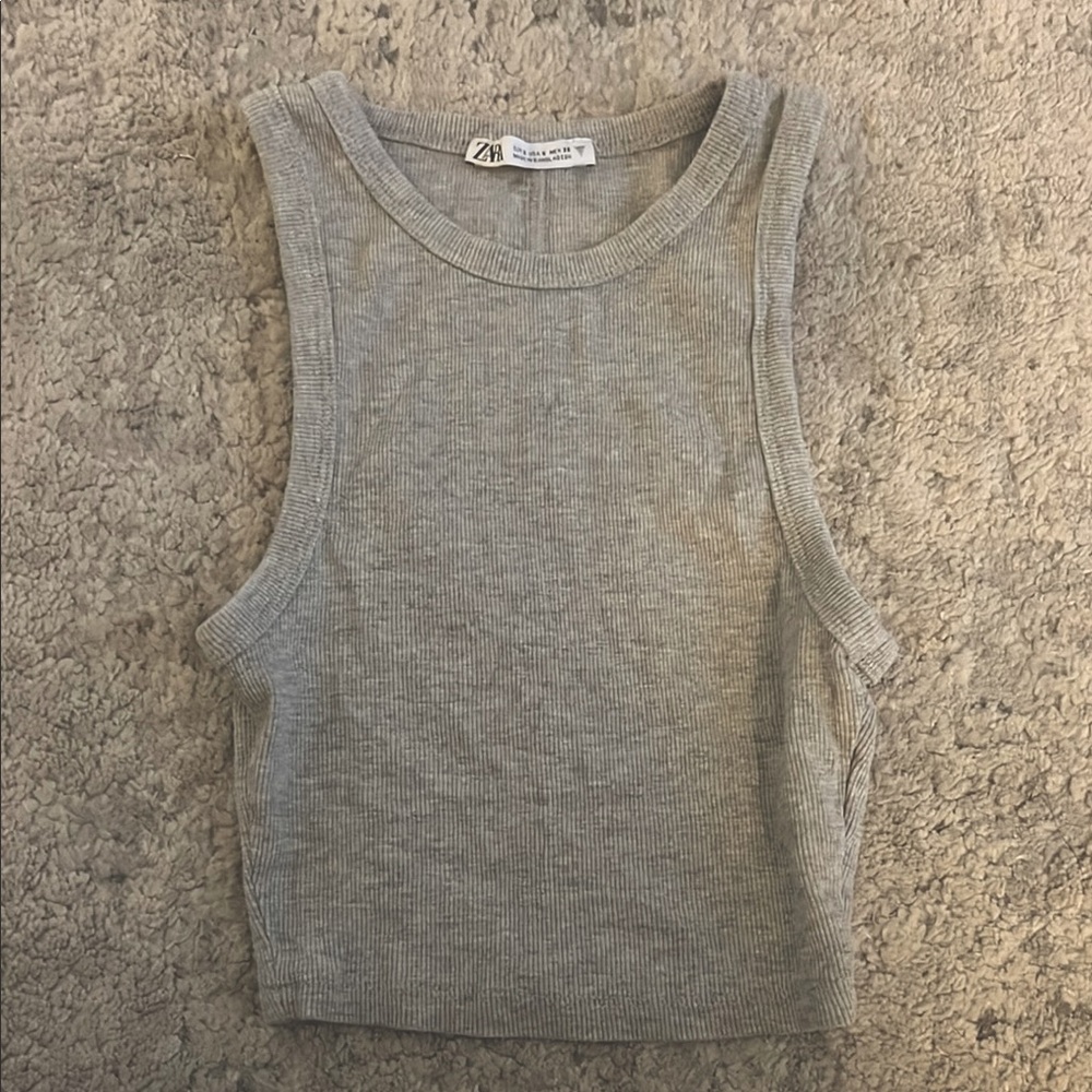 Zara Gray Ribbed Tank Top